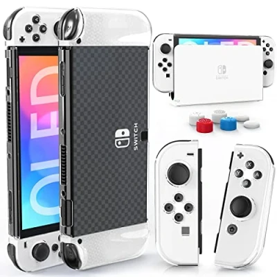 Imagen de HEYSTOP Switch OLED Funda Compatible con Nintendo Modelo 2021, Protectora de PC acoplable para cómoda Agarre Joy TPU y 6 Tapas Pulgar