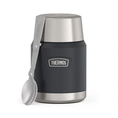 Imagen de Thermos ICON Food Jar 0,47 l, gris oscuro mate grafito, 470 ml, doble pared, acero inoxidable 18/8, mantiene el calor y frío, con cuchara plegable, base antideslizante, totalmente hermética