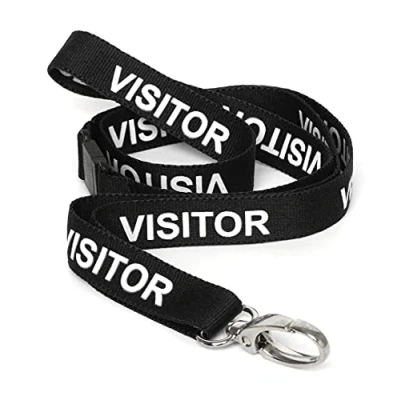 Imagen de CKB Ltd Visitor LANYARDS Correa de seguridad para el cuello, clip metal giratorio tarjetas identificación, diseño liberación rápida, Negro, Pack of 50