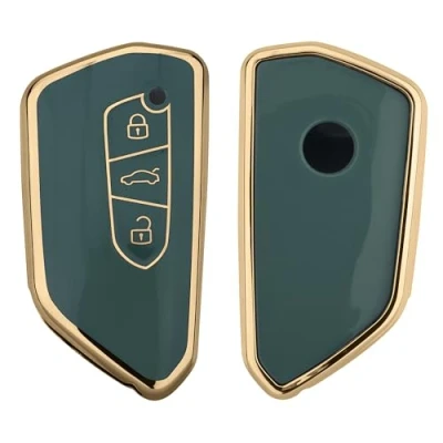 Imagen de kwmobile Carcasa para Mando Compatible con VW Golf 8 Llave de Coche 3 Botones Funda Llaves TPU Gris/Dorado