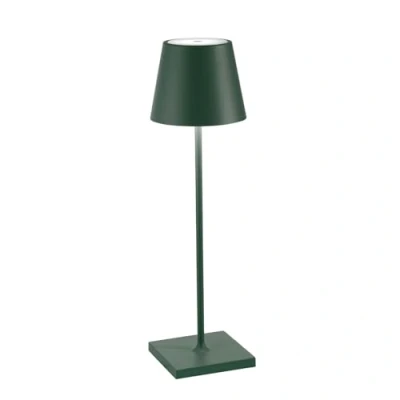 Imagen de Zafferano, Lámpara Poldina Pro, de Mesa Recargable e Inalámbrica con Control Táctil, También Adecuada como Exterior, Atenuador, 2200 3000 K, Altura 38 cm, Color Verde Oscuro