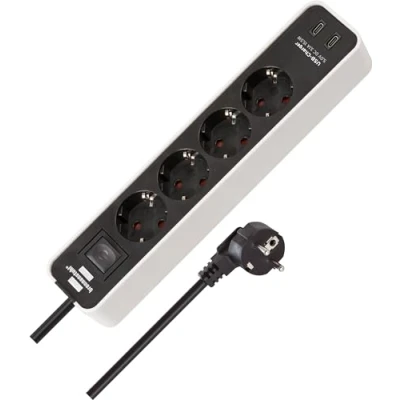 Imagen de Brennenstuhl Ecolor Regleta de enchufes 4 vías con Enchufe USB (Regleta 2X C, Interruptor y Cable 1,5m) Blanco/Negro