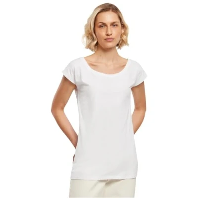 Imagen de Build Your Brand Camiseta de Cuello Ancho para Mujer, Blanco, S