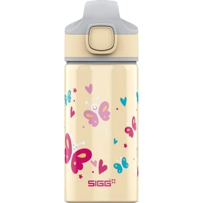 Imagen de SIGG Miracle Butterfly Cantimplora infantil (0.4 L), resistente botella para niños con tapa hermética, de agua aluminio pajita usar una mano