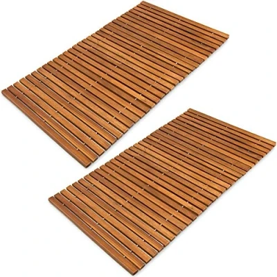 Imagen de Deuba® Set de 2 Alfombras Baño Madera Acacia 76x50cm Alfombrilla para Ducha SPA Certificado FSC®