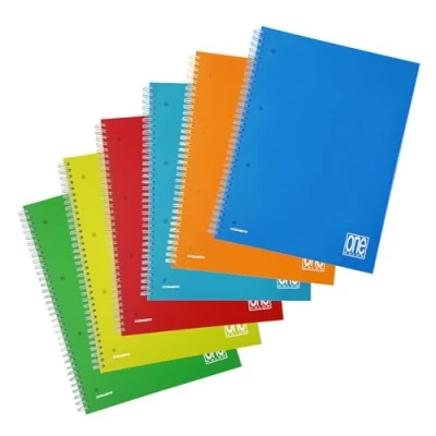 Imagen de Blasetti One Color Cuaderno con espiral lateral agujeros de archivo, Paquete 6 piezas, Papel 80gr, Portada lavable monocromática plástico Rayado 1R (en líneas)