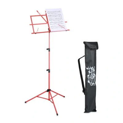 Imagen de Relaxdays Atril de Música, Soporte Partituras, Plegable, 140x53x49 cm, Extensible, Metal, Guitarra, Violín, Canto, Rojo