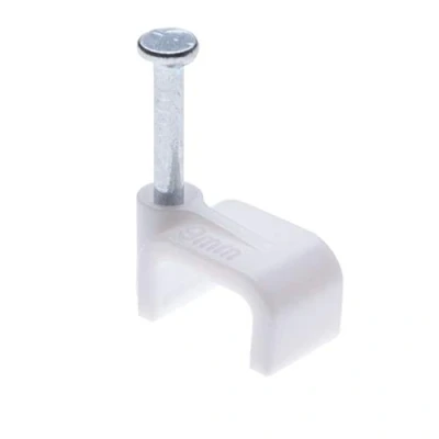 Imagen de Clips de Cable Plano 100 Piezas Abrazadera 9mm para Grapas con Clavos Acero Incorporados pared Eléctrico Oficina/Hogar Compatible Cat 5 5e, 6 6a, 7 6P4C 8P8C RJ11 RJ45