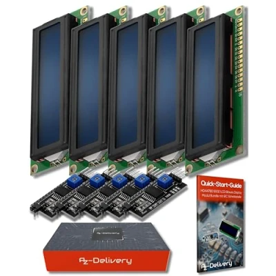 Imagen de AZDelivery 5 x HD44780 16x2 Modulo LCD Display Bundle con Interfaz I2C 2x16 Caracteres Compatible Arduino y Raspberry Pi E Book Incluido! (con Fondo Azul Blancos)