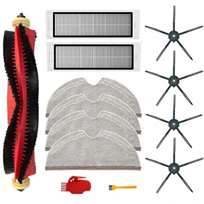 Imagen de Kit de 13 piezas para Xiaomi Roborock S6 S60 S65 S5 MAX MAXV Pure Aspiradora, 1 cepillo rodillo, 2 filtros, 4 trapos, cepillos laterales, herramientas limpieza (negro)