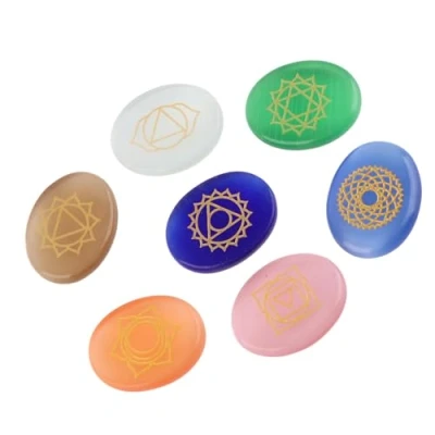 Imagen de Hztyyier 7 Piezas Juego de Piedras Chakra Diferentes Materiales Grabado Espiritual Curación Meditación para pequeñas Reiki Equilibrio Set Chakras