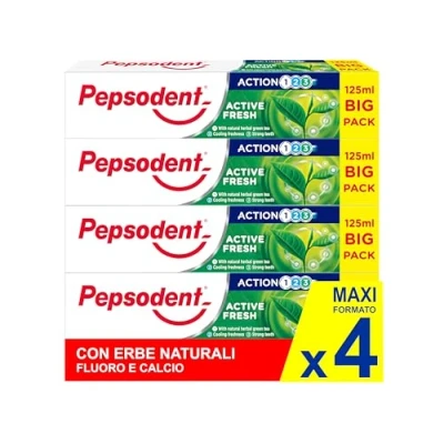 Imagen de Pepsodent Pasta de dientes 125 ml Active Fresh Con hierbas naturales y té verde Paquete grande (4 x ml)
