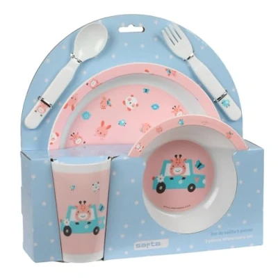Imagen de Safta PREESCOLAR JIRAFA Set de Platos y Cubiertos, Pack, Plato, Cubierto, Bebé, Iniciación, Comida, Cómodo Versátil, 26x9x26 cm