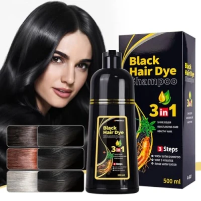 Imagen de 3 In 1 Black Instant Hair Color Shampoo, Long Lasting, Fast Dye For Men &amp; Woman, Shampoo Gray Hair, 500ml Easy (Black)