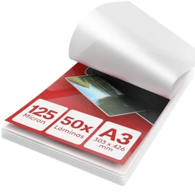 Imagen de ACROPAQ Fundas plastificar A3 125 mic, 50 unidades, Brillante, Calidad premium, Esquinas redondeadas, Adecuado para menús y certificados Plasticos plastificadora 18005