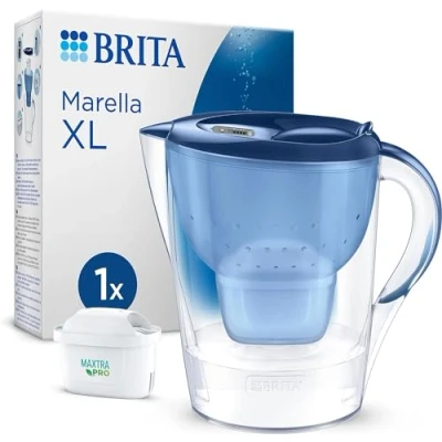 Imagen de BRITA jarra con Filtro de Agua Marella XL Azul (3,5 l) Incl. 1x Cartucho MAXTRA PRO All in 1 adaptable al frigorífico LTI digital y tapa abatible que reduce cloro, cal e impurezas.