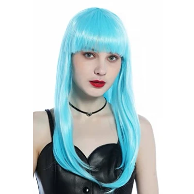 Imagen de WIG ME UP CW 053 T4516 Peluca mujeres carnaval Halloween pelo largo liso flequillo azul claro disco