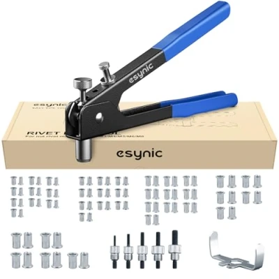Imagen de eSynic Remachadora con Remaches de 86 Piezas Pistola Profesional M3, M4, M5, M6, M8 Tuerca Remache Herramienta Robusta y Ergonómica para Trabajos Reparación