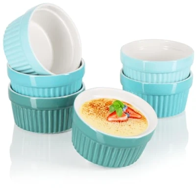 Imagen de COM FOUR® moldes para soufflé 6x cuencos de cerámica creme brulee a prueba horno postres y pastelería, por ejemplo, aleta ragú en diferentes tonos verde