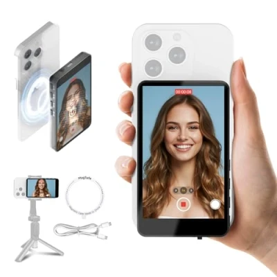 Imagen de SYNCO XView Monitor para Teléfono iPhone y Android, Pantalla Magnética Selfie Vlog Inalámbrico 50M Batería 3H, Altavoz Integrado TikTok Youtube (Negro)