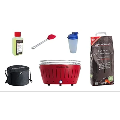 Imagen de lotusgrill XL Starter Juego de 1 x Fuego Rojo Haya Carbón Vegetal kg, Quemar 200 ml, Marini Pincel Color Naranja