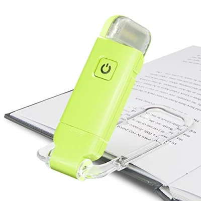 Imagen de HONWELL Luz de Libro Recargable Luces LED Lectura con Clip para Niños que Leen en La Cama, 3 Niveles Brillo Marcador Regulable Protección Ocular, Lámpara Portátil,Verde