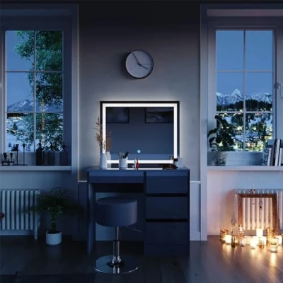 Imagen de Vicco Tocador Sherry, Antracita Alto Brillo, 90 cm con Espejo LED y Taburete