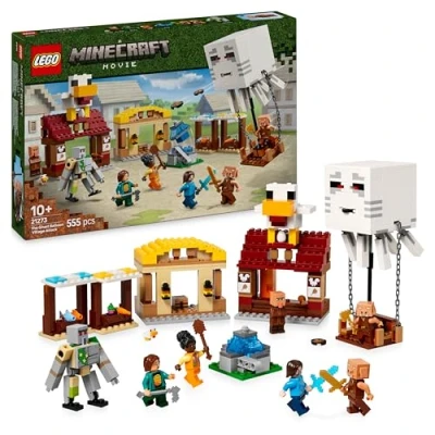 Imagen de LEGO Minecraft El Ataque a la Aldea del Globo de Ghast, Set Construcción con Casa Steve Juguete para Niños y Gamers, Fuente Explosiva, 4 Minifiguras Película Golem Hierro 21273