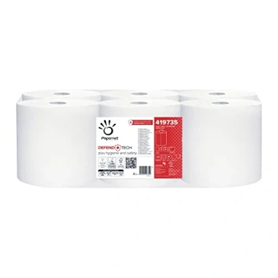 Imagen de Papernet Defend Tech Rollo de toalla Centrefeed 419735, 6 rollos papel celulosa pura 115 m, con fórmula antibacteriana en embalaje, 2 capas, 330 lágrimas por rollo, 19,7 x 35 cm