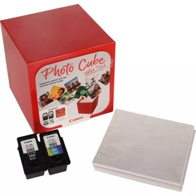 Imagen de Canon Photo Cube Value Pack, Incluye Cartucho de Tinta PG 560 y CL 561 + 40 Hojas Papel Fotográfico Brillo, Compatible con Impresoras Inyección PIXMA