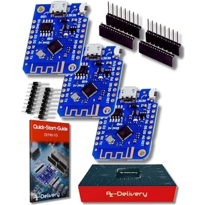 Imagen de AZDelivery 3 x Modulo D1 Mini V3 Placa de Desarrollo Inalámbrica Internet Las Cosas NodeMCU ESP8266EX CH340C 4 MB Compatible con Arduino E Book Incluido!