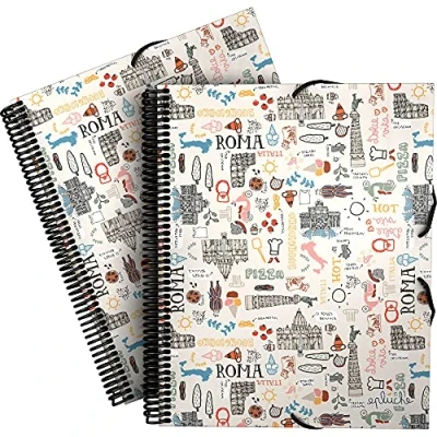 Imagen de Grafoplás 39822426. Carpeta de Fundas A4 con Espiral, Colección Epluche, Roma, Tapas Polipropileno Rígido, Cierre Gomas Elásticas, 30 Transparentes, Incluye Sobre Textil