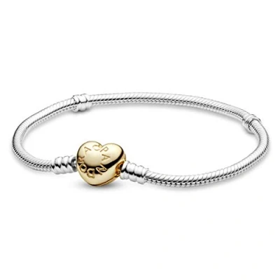Imagen de Pandora Icons Pulsera de plata con cierre en forma corazón chapada oro 14 quilates, 19