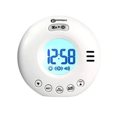 Imagen de Geemarc Wake &#039;N&#039; Shake Voyager Reloj Despertador de Viaje con Potente Alarma 75dB, Luz Intermitente y Vibrador Incorporado para Personas Que Duermen Profundamente Funciona Pilas Blanco