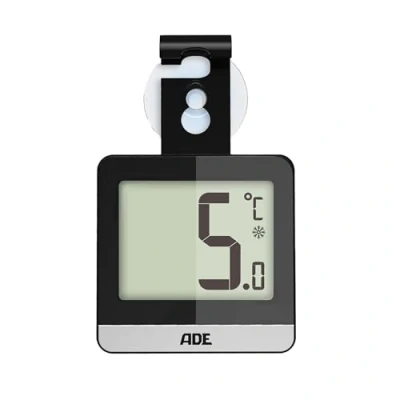 Imagen de ADE termómetro digital para frigoríficos WS 1832 (termómetro ahorrar espacio con pantalla grande, de ambiente frigorífico congelador colocar/colgar imán, ventosa) negro