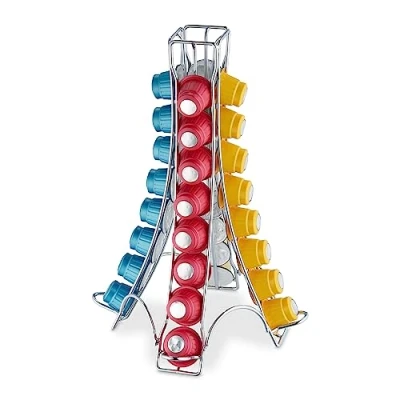 Imagen de Relaxdays Portacápsulas Compatible con Nespresso, 32 Cápsulas, Soporte Monodosis Café Metal, 30 x 21,5 cm, Plata, Hierro