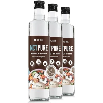 Imagen de Nutribe MCT Pure C8 C10. Aceite de coco Premium 3x500ml Energía, programa adelgazamiento, refuerzo cetonas, nutrición especializada