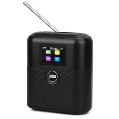 Imagen de Radio portátil Recargable Dab+ August MB330 FM Dab con RDS, 60 presintonías, Altavoz Bluetooth, AUX de 3,5 mm, Reloj Despertador Doble y Pantalla LCD Negro