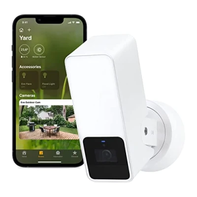 Imagen de Eve Outdoor CAM (White Edition) cámara Segura con Foco, máxima Seguridad y privacidad (HomeKit Secure Video), visión Nocturna, Wi Fi, Sensor de Movimiento, comunicación bidireccional