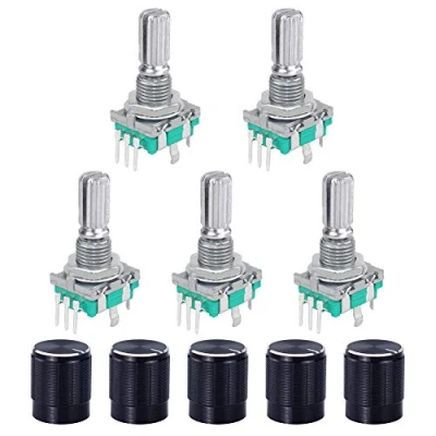 Imagen de WayinTop 5 Set 360 grados Rotary Encoder Codificador Rotatorio EC11 Pin con Interruptor y Tapa de Perilla para Arduino