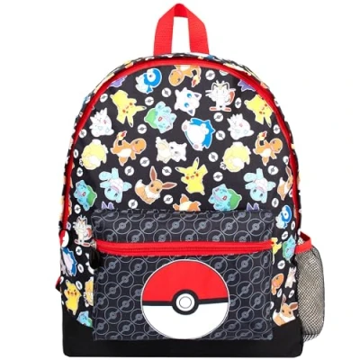 Imagen de Pokémon mochila escolar para niños y niñas, de viaje 2 compartimentos niños, correas hombro ajustables bolsillo malla, Negro