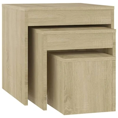 Imagen de vidaXL Mesas Apilables 3 Piezas Consola Auxiliar Mesita Salón Lateral Té Café Sofá Sala de Estar Muebles Mobiliario Madera Contrachapada Roble Sonoma