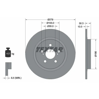 Imagen de TEXTAR PRO 92228303 Disco de freno 279 10 05/07 100 macizo revestido sin perno sujeción rueda, buje rueda LEXUS: CT