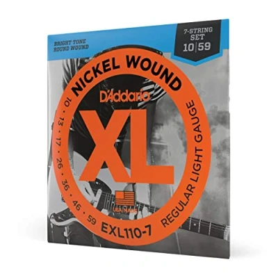 Imagen de D&#039;Addario cuerdas Guitarra Electrica de EXL110 7, entorchadas en níquel para quitarra eléctrica 7 cuerdas, regular blandas, 10 59
