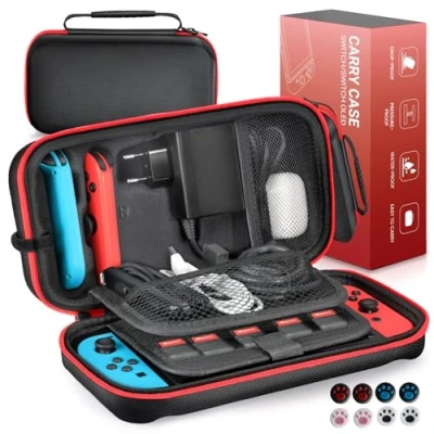 Imagen de Euqvunn Funda Compatible con Nintendo Switch y OLED, Estuche Duro Protector Para Consolas accesorios Switch, Joy &amp; Adaptador de Corriente, 8 Tapas (negro)