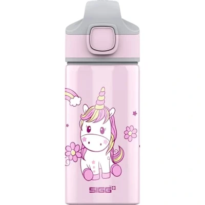Imagen de Sigg Miracle Happy Unicorn Cantimplora infantil (0.4 L), resistente botella para niños con tapa hermética, de agua aluminio pajita usar una mano