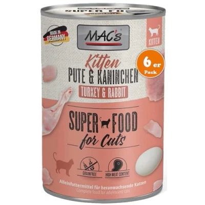 Imagen de MAC&#039;s Cat Kitten Pavo &amp; Conejo 6 x 400 g Comida húmeda para Gatitos Alimento equilibrado y sin Cereales Perfil Especial de aminoácidos apoyar el Crecimiento