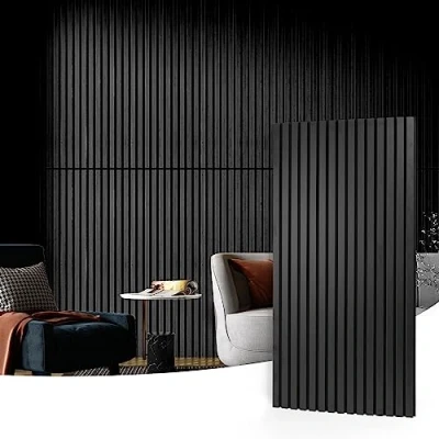 Imagen de Art3d 2 Paneles acústicos de lamas madera 3D para paredes y techos Panel fonoabsorbente ondulado acabado Negro 1.44㎡