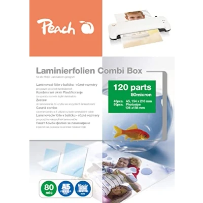 Imagen de Peach PPC500 04 Láminas para plastificar (40 x A5 y 80 10 15 cm, micras, 120 bolsas, brillante, compatible con plastificadores de todos los fabricantes marcas)