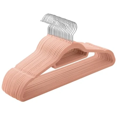 Imagen de SONGMICS Percha de Terciopelo, Juego 20, Antideslizantes, con Barra Corbata y Gancho Giratorio 360, 0,6 cm Espesor, Ahorra Espacio, 43,5 Largo, para Abrigo Pantalón, Rosa Coral CRF20PK